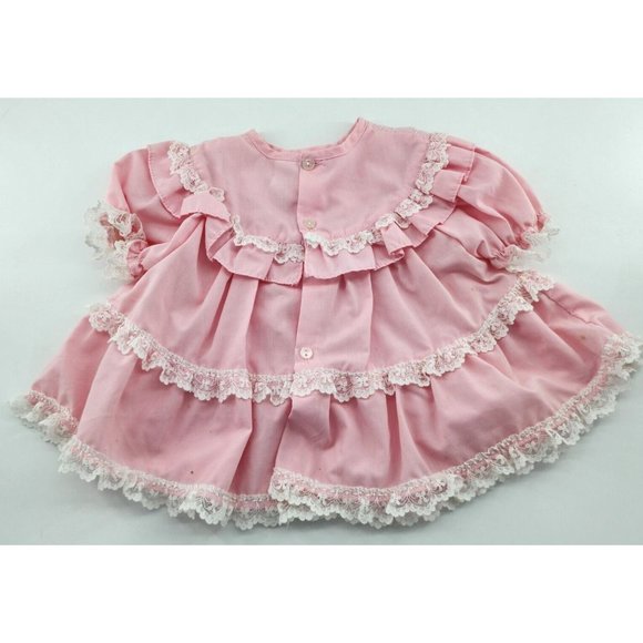 Vtg Baby Girls Pink Tiered Ruffle White Lace Trim Dress/Bloomers RN 50255 Sz 18M - Picture 7 of 16